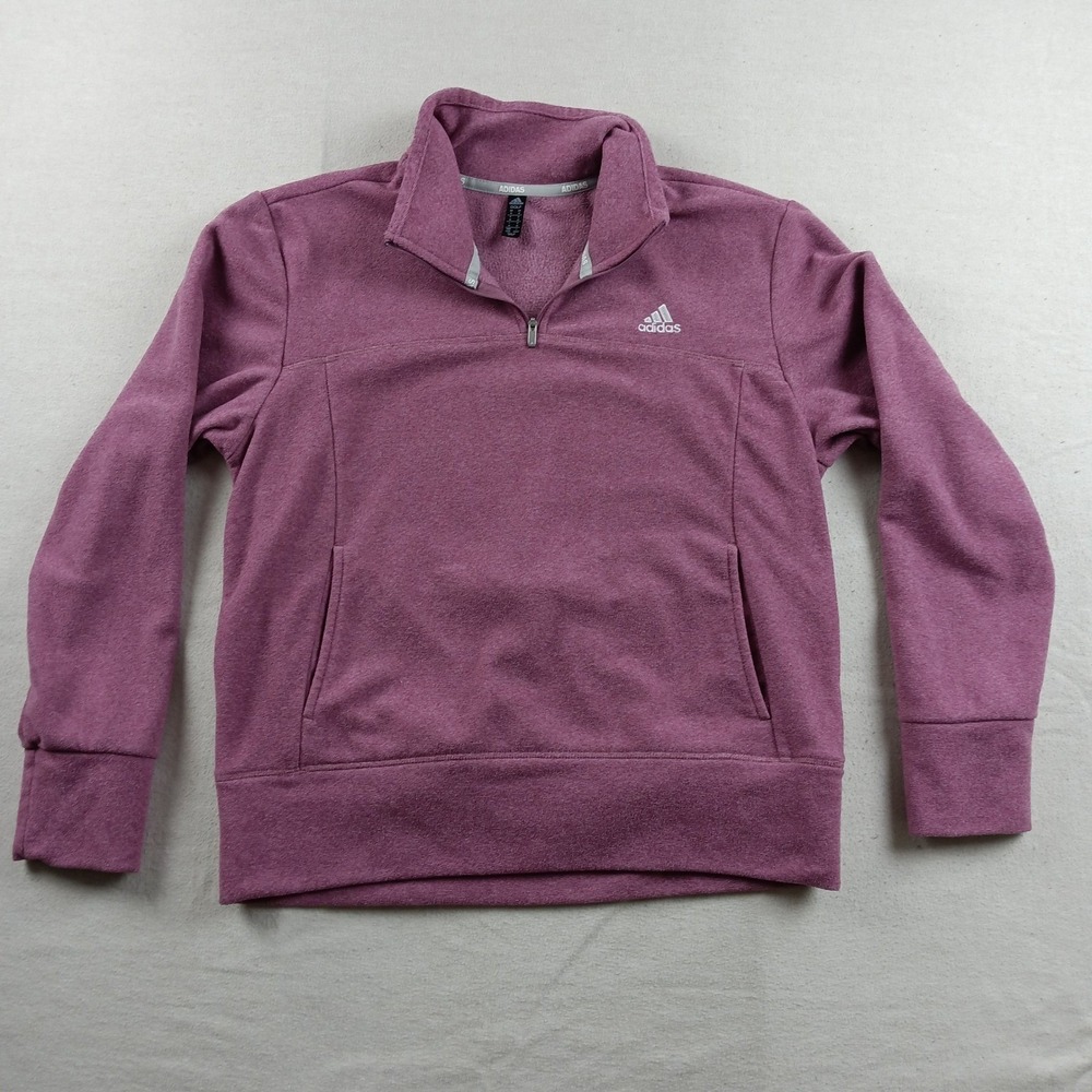 Adidas Golf Womens Medium Berry Purple Heather QTR Zip Kangaroo Pocket Pullover - Picture 8 of 12